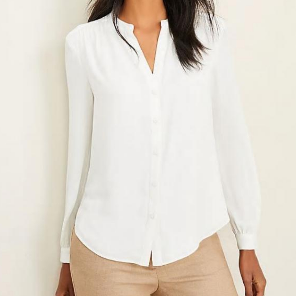 Loft Collarless Button Down Blouse